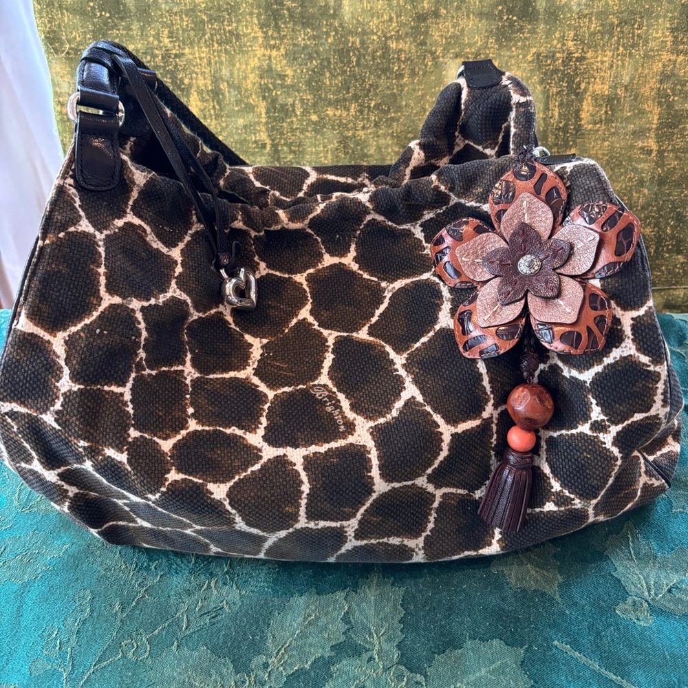 Brighton Giraffe Animal Print Eryka Large Hobo Fabric & Leather Bag